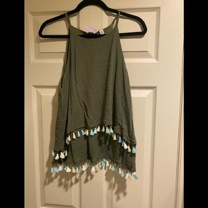 Francesca‘s Green Halter Top with Tassels